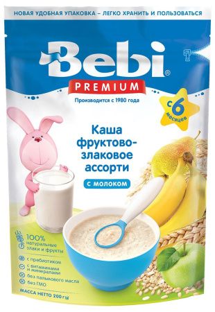 BEBI PREMIUM Каша Фруктово-Злаковое Ассорти с Молоком {с 6 мес.} 200г