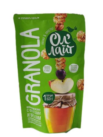 Ол'Лайт Мюсли Запечённые Медовые с Фруктами и Орехами 60 гр-8шт