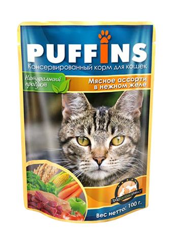 Пуффинс Пикник консервы для кошек Мясное ассорти в желе дой-пак 1шт