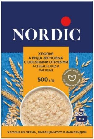 NORDIC 4-х зерновые с Овсяными Отрубями Хлопья (5 мин.) 500г