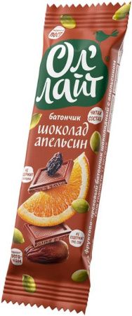 Ол'Лайт Батончик Шоколадный с Апельсином Фруктово-Ореховый 30 гр