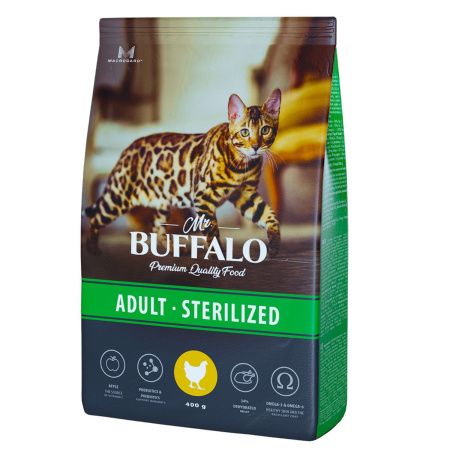 Mr.Buffalo сухой корм STERILIZED 0,4кг (курица) д/кошек ,