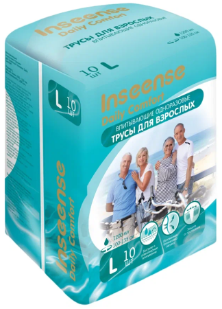 Inseense Трусики-Подгузники Daily Comfort для Взрослых L (100-135см) 1200мл 10шт