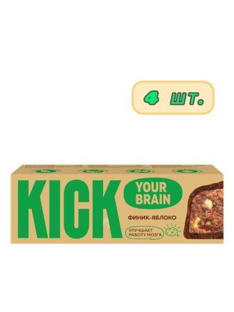 KICK YOUR BRAIN Батончик Финиковый с Яблоком и Корицей в Тёмном Шоколаде 45гр-4шт
