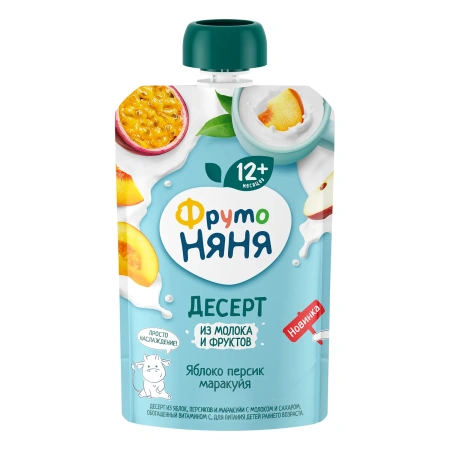 ФрутоНяня Десерт из Яблок, Персиков и Маракуйи с Молоком и Сахаром,обогащ. Витамином С {с 1 года} 90гр