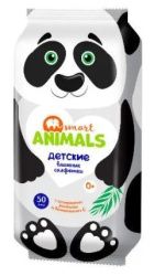 Smart Animals N 50 Влажные детские салфетки с экстрактом ромашки и витамином Е 50шт