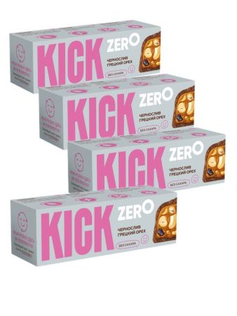 KICK ZERO Батончик Арахис, Изюм, Чернослив и Грецкий Орех в Шоколаде Без Сахара 45гр-4шт