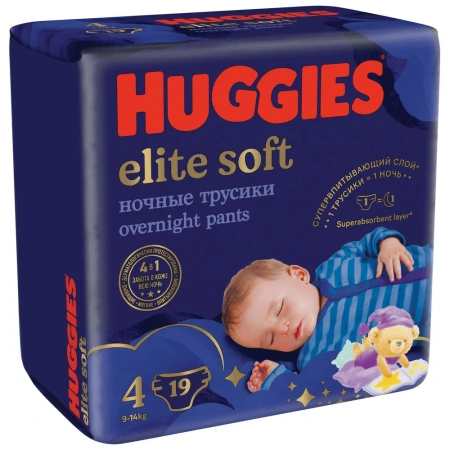 Huggies Elite Soft Ночные Трусики-Подгузники 4 {19шт} 9-14кг
