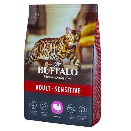 Mr.Buffalo сухой корм ADULT SENSITIVE 0,4кг (индейка) д/кошек ,