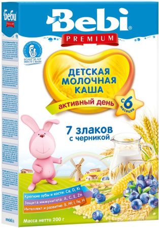 BEBI PREMIUM Каша 7 Злаков с Черникой с Молоком {с 6 мес.} 200г