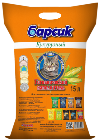 Наполнитель Барсик Кукурузный NEW 15л