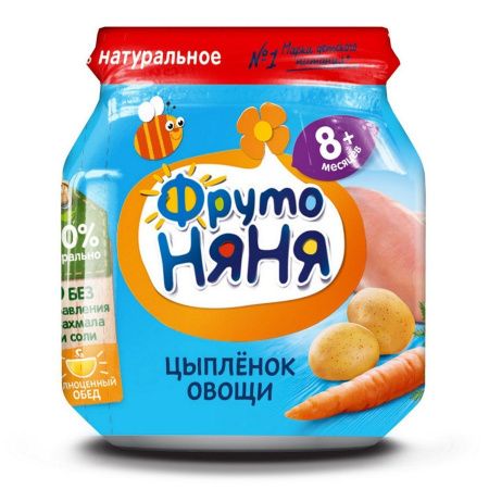 ФрутоНяня Пюре из Цыпленка Рис,Морковь,Картоф {с 8 мес} ст/б 100г.
