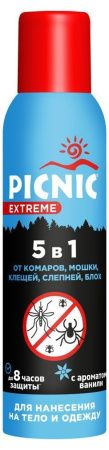 Picnic Extreme Аэрозоль 5 в 1 от Комаров, Мошки, Клещей, Слепней, Блох Т150мл
