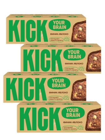 KICK YOUR BRAIN Батончик Финиковый с Яблоком и Корицей в Тёмном Шоколаде 45гр-4шт