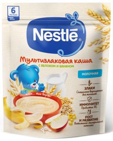 NESTLE Каша Молочная Мультизлаковая с Яблоком и Бананом {с 6 мес} Doy Pack 200г.