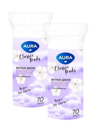 AURA Ватные диски classic pads п/э 70шт - 2 шт.