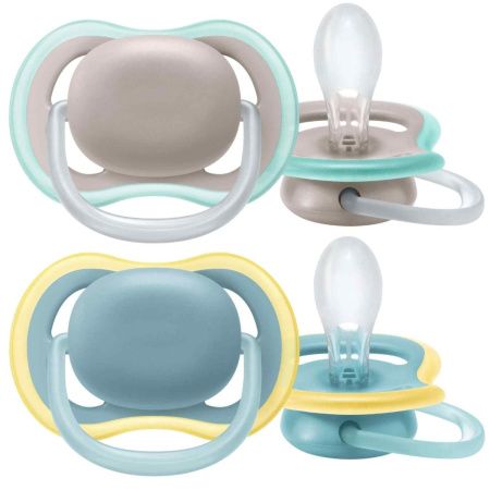 Avent Пустышка силиконовая Ultra Air без рисунка (Голубая/Бежевая) 18+мес 2шт