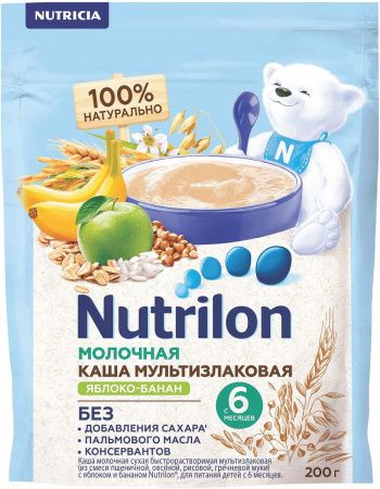 NUTRILON Каша Мультизлаковая c Бананом и Яблоком с Молоком {с 6 мес} Doy Pack 200г.