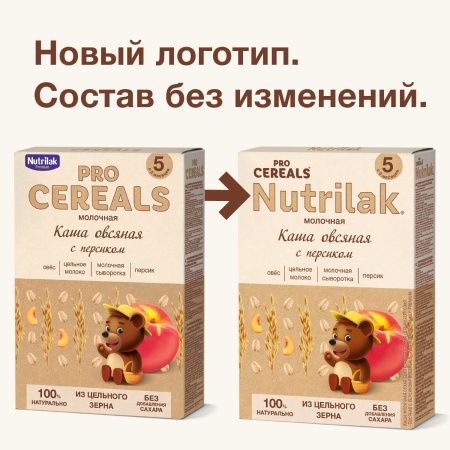 NUTRILAK Premium Каша PROCEREALS Овсяная с Персиком Цельнозерновая с Молоком {с 5 мес} 200г NUTRILAK Premium Каша PROCEREALS Овсяная с Персиком Цельнозерновая с Молоком {с 5 мес} 200г