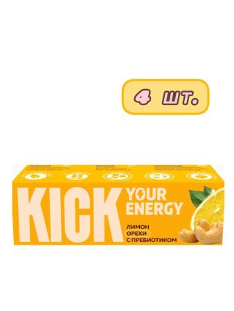 KICK YOUR ENERGY Батончик с Лимоном, Орехами и Пребиотиком 35гр-4шт