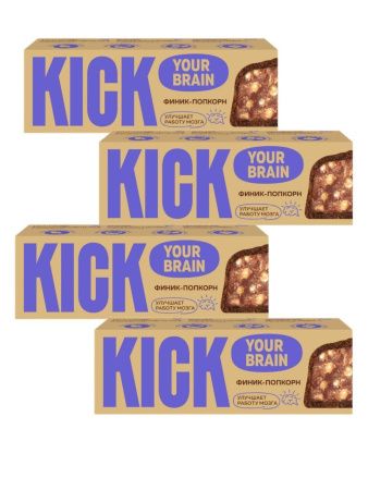 KICK YOUR BRAIN Батончик Финиковый с Какао и Воздушным Рисом в Темном Шоколаде 45гр-4шт