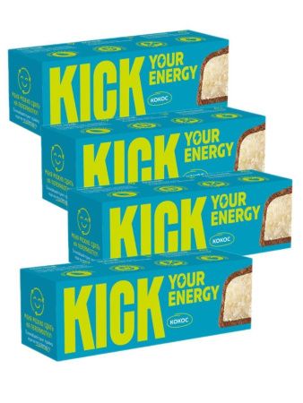 KICK YOUR ENERGY Батончик Кокос в Карамельном Шоколаде 45гр - 4 шт. KICK YOUR ENERGY Батончик Кокос в Карамельном Шоколаде 45гр - 4 шт.