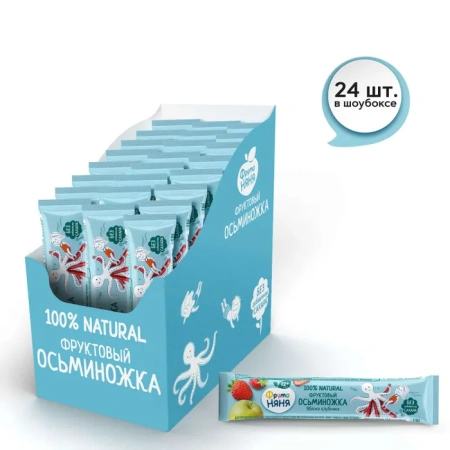 ФрутоНяня Фруктовые Кусочки из Яблок и Клубники {с 12 мес} Осьминожка 16г.