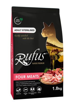 Rufus сухой корм для кошек Руфус Стерил. и кастр. котов 4 Мяса 1,8 кг.