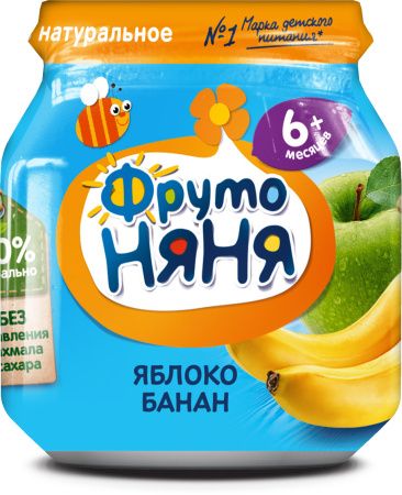 ФрутоНяня Пюре Яблоко, Банан {с 6 мес} 100г.