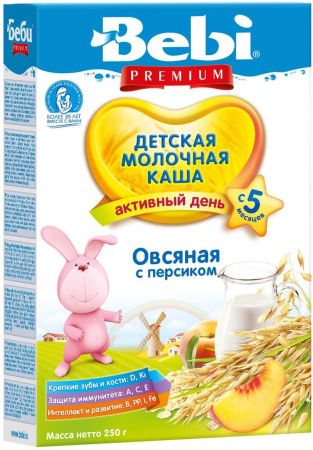 BEBI PREMIUM Каша Овсянка, Персик с Молоком {с 6 мес.} 200г