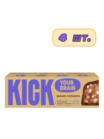 KICK YOUR BRAIN Батончик Финиковый с Какао и Воздушным Рисом в Темном Шоколаде 45гр-4шт