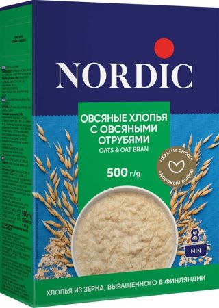 NORDIC Овсяные с Овсяными Отрубями Хлопья (8 мин.) 500г