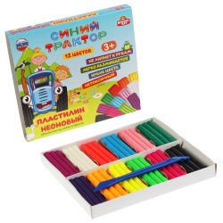 МультиАрт Пластилин классический Синий трактор 12цв 180гр