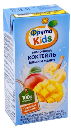 ФрутоKids Молочный Коктейль Банан Манго стерилиз. м.д.ж. 3,2% {с 1 года} 0,2л