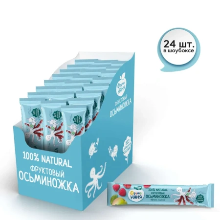 ФрутоНяня Фруктовые Кусочки из Яблок и Малины {с 12 мес} Осьминожка 16г.