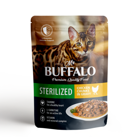 Mr.Buffalo влажный корм для кошек STERILIZED 85г (цыпленок в соусе)