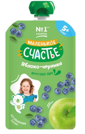 МАЛЕНЬКОЕ СЧАСТЬЕ Пюре Яблоко Черника {с 5 мес} (Гуалапак) 90г
