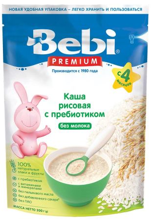 BEBI PREMIUM Каша Рисовая Низкоаллергенная с Пребиотиками б/м {с 4 мес.} 200г