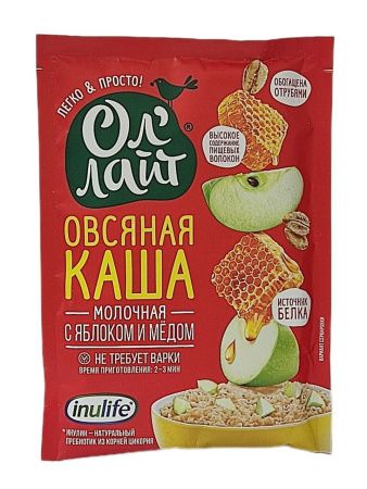 Ол'Лайт Каша Овсяная с Яблоком и Мёдом с Молоком 40 гр-6шт