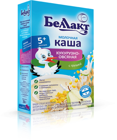 БЕЛЛАКТ Каша Кукурузно-Овсяная с Грушей с Молоком на Зерно-Молочной Основе Витам.и Минер. {с 5 мес} 250г