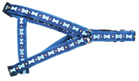 УЮТ Шлейка 1,6х25-40 см синяя, рисунок косточки двойная с тесьмой