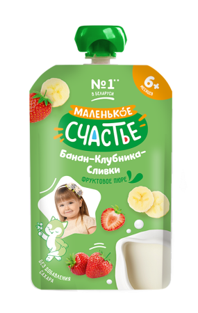 МАЛЕНЬКОЕ СЧАСТЬЕ Пюре Банан,Клубника,Сливки {с 6 мес} (Гуалапак) 90г