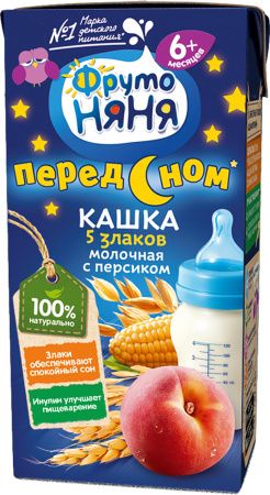 ФрутоНяня Кашка 5 Злаков с Персиком с Молоком с Пребиотиками и Фруктозой {с 6 мес} 0,2л