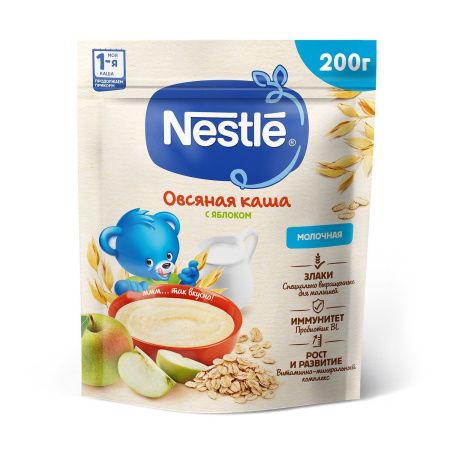 NESTLE Каша Молочная Овсяная с Яблоком {с 5 мес} Doy Pack 200г.