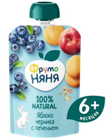 ФрутоНяня Пюре Яблоко, Черника, Арония с Печеньем {с 6 мес} {Гуалапак} 90г.