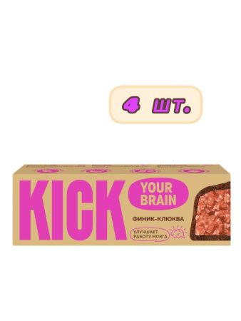 KICK YOUR BRAIN Батончик Финиковый с Клюквой в Шоколаде 45гр-4шт.