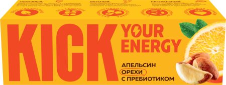 KICK YOUR ENERGY Батончик Апельсином, Орехами и Пребиотиком 35гр