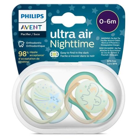 Avent Пустышка силиконовая ночная Ultra Air (Звезда /Сова) 0-6мес 2шт Avent Пустышка силиконовая ночная Ultra Air (Звезда /Сова) 0-6мес 2шт