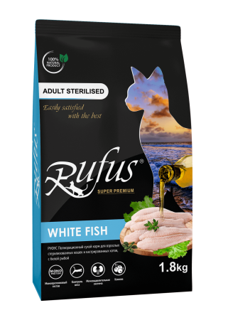 Rufus сухой корм для кошек Руфус Стерил. и кастр. котов Белая рыба 1,8 кг 