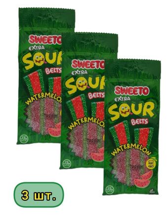 SWEETO Мармелад Жевательный Супер Кислый Ремешок Арбуз 75г-3шт